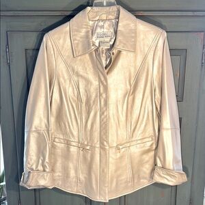 On Trend Leather Bradley Bayou Creamy Gold Metallic Jacket Size M